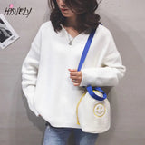 Embroidered Smiley Small Soft Plush Shoulder Bag for Women