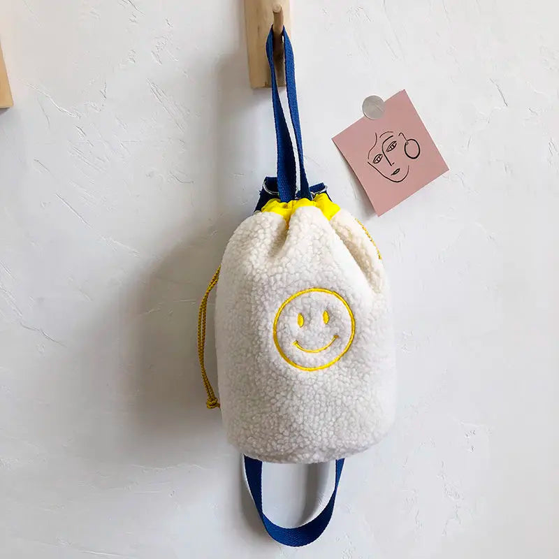 Embroidered Smiley Small Soft Plush Shoulder Bag for Women