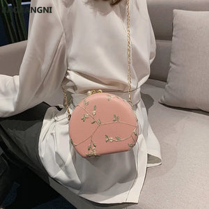 Flower Embroidery Women Evening Clutch Bag Chain Shoulder Handbag