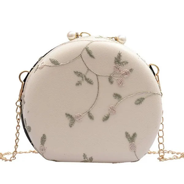 Flower Embroidery Women Evening Clutch Bag Chain Shoulder Handbag