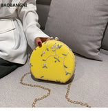 Flower Embroidery Women Evening Clutch Bag Chain Shoulder Handbag