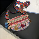 Ethnic Style Lady Saddle Bag Retro Tassel Small Bag Wide Shoulder Strap Chest Ba