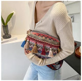Ethnic Style Women Small Bag Tassel Braided Crossbody Fanny Pack