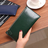 Women's Oil wax Long Wallet Zipper Leather Thin Soft Leather Wallet