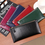 Women's Oil wax Long Wallet Zipper Leather Thin Soft Leather Wallet