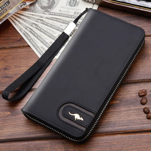 High-End Men's Matte Leather Zipper Wallet