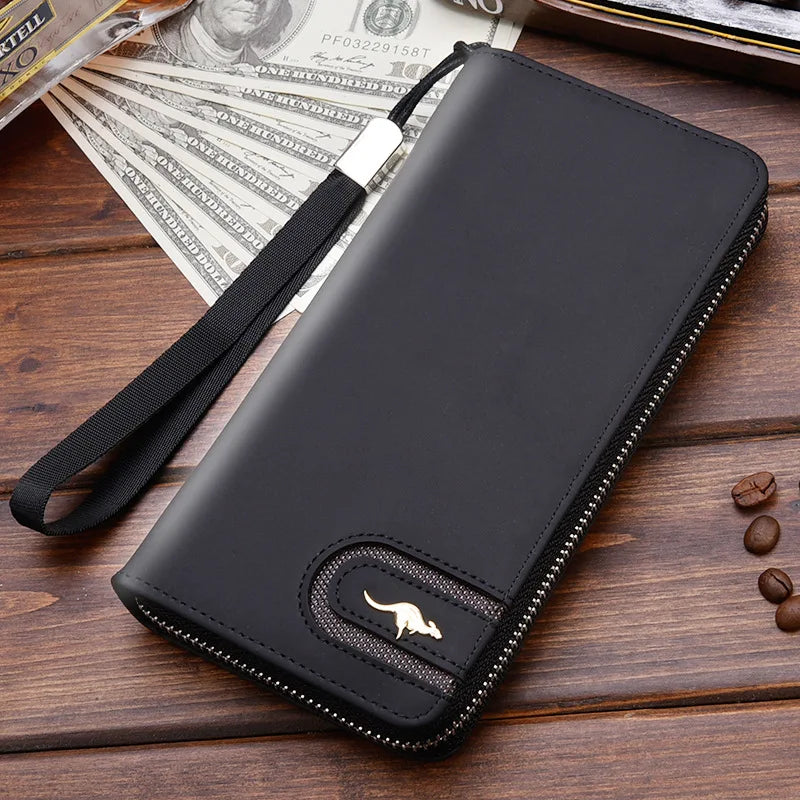 High-End Men's Matte Leather Zipper Wallet