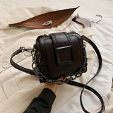 Vintage Chains Bucket Bag PU Leather Handbag Women Retro Shoulder Bag