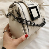 Vintage Chains Bucket Bag PU Leather Handbag Women Retro Shoulder Bag
