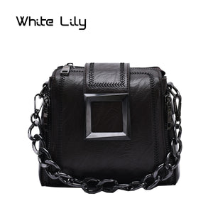 Vintage Chains Bucket Bag PU Leather Handbag Women Retro Shoulder Bag