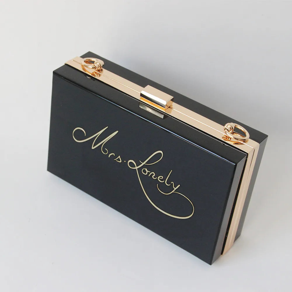 Vintage Solid Frame Evening Bag Letter Clutch Purse