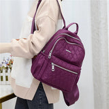 Women Diamond Lattice Nylon Backpack Retro School Bag