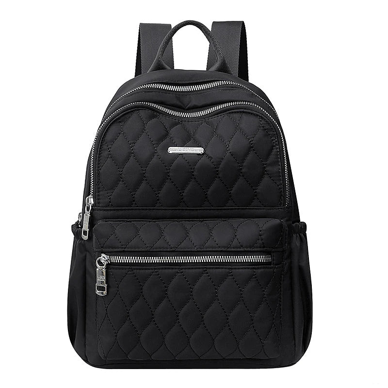 Women Diamond Lattice Nylon Backpack Retro School Bag