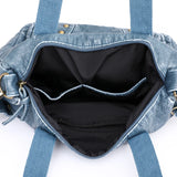 Vintage Denim Soft Pu Leather Handbags Large Capacity Tote Bag