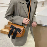 Fashion Bowknot Handbag Pu Leather Shoulder Bag Stone Prints Crossbody Purse