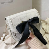 Fashion Bowknot Handbag Pu Leather Shoulder Bag Stone Prints Crossbody Purse