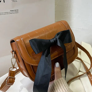 Fashion Bowknot Handbag Pu Leather Shoulder Bag Stone Prints Crossbody Purse