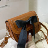 Fashion Bowknot Handbag Pu Leather Shoulder Bag Stone Prints Crossbody Purse
