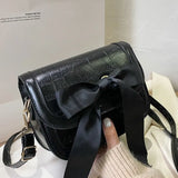 Fashion Bowknot Handbag Pu Leather Shoulder Bag Stone Prints Crossbody Purse