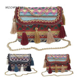 Bohemia Style Rattan Beach Bag Woven Square Straw Tassel Handbag