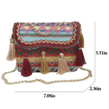 Bohemia Style Rattan Beach Bag Woven Square Straw Tassel Handbag
