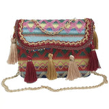 Bohemia Style Rattan Beach Bag Woven Square Straw Tassel Handbag