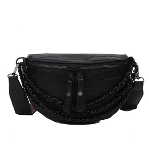 Women Waist Bag High Leather Chest Bag Chain Waist Pack