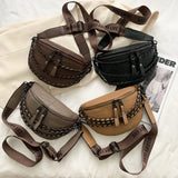 Women Waist Bag High Leather Chest Bag Chain Waist Pack