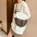 Women Waist Bag High Leather Chest Bag Chain Waist Pack
