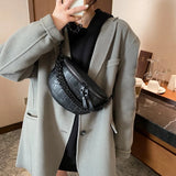 Women Waist Bag High Leather Chest Bag Chain Waist Pack