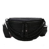 Women Waist Bag High Leather Chest Bag Chain Waist Pack