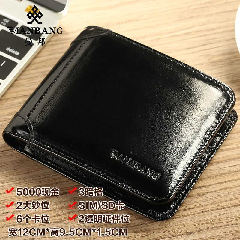 Men's Cow Leather Short Wallet Real Leather Male Cash Purses Clutch