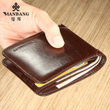 Men's Cow Leather Short Wallet Real Leather Male Cash Purses Clutch