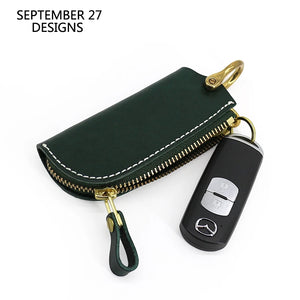 Leather Car Key Bag Holder Zipper Keychain 100% Cowhide
