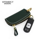 Leather Car Key Bag Holder Zipper Keychain 100% Cowhide