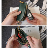 Leather Car Key Bag Holder Zipper Keychain 100% Cowhide