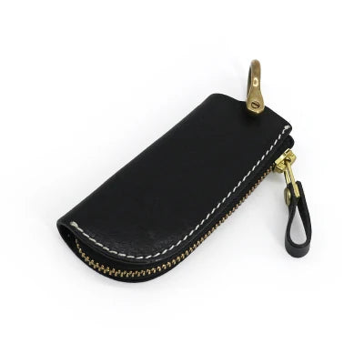 Leather Car Key Bag Holder Zipper Keychain 100% Cowhide