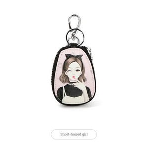 Cartoon Key Bag for Women Small Leather Key Wallet Zipper Pouch