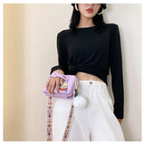 Bear Print Crossbody Bag Cartoon Design Small Square Purse for Women