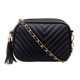 Women's Chain Rhombic Embroidery Tassel Shoulder Bag Handbag