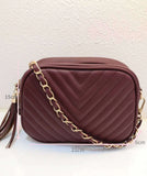 Women's Chain Rhombic Embroidery Tassel Shoulder Bag Handbag