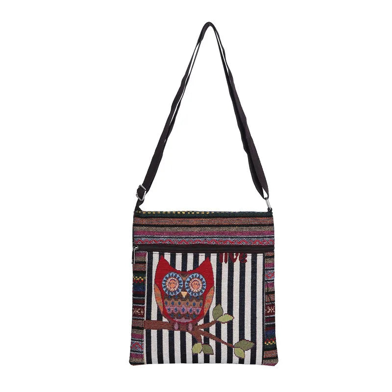 Owl Shoulder Bag Women Messenger Bag Embroidered Fabric Canvas Bag