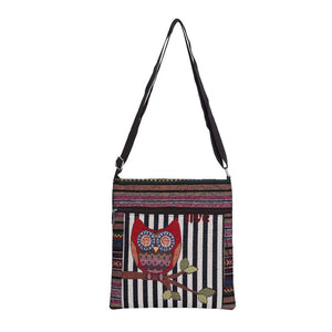 Owl Shoulder Bag Women Messenger Bag Embroidered Fabric Canvas Bag