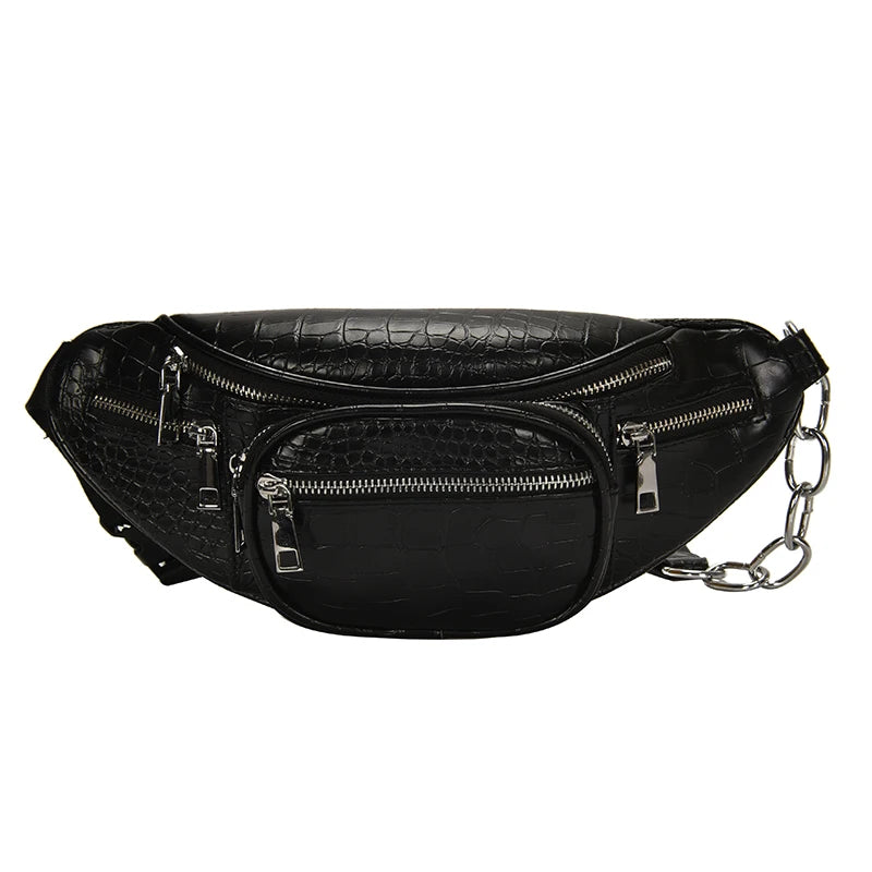 Chain Banana Waist Bag Belt Bag Women Waist Pack Pu Leather Chest Bag Belly Bag