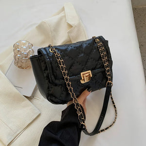 Metal Lock Shoulder Bag Pu Leather Crossbody Handbag