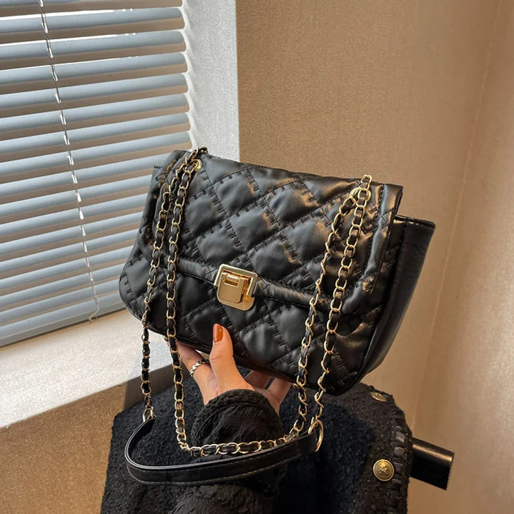 Metal Lock Shoulder Bag Pu Leather Crossbody Handbag