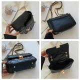 Metal Lock Shoulder Bag Pu Leather Crossbody Handbag