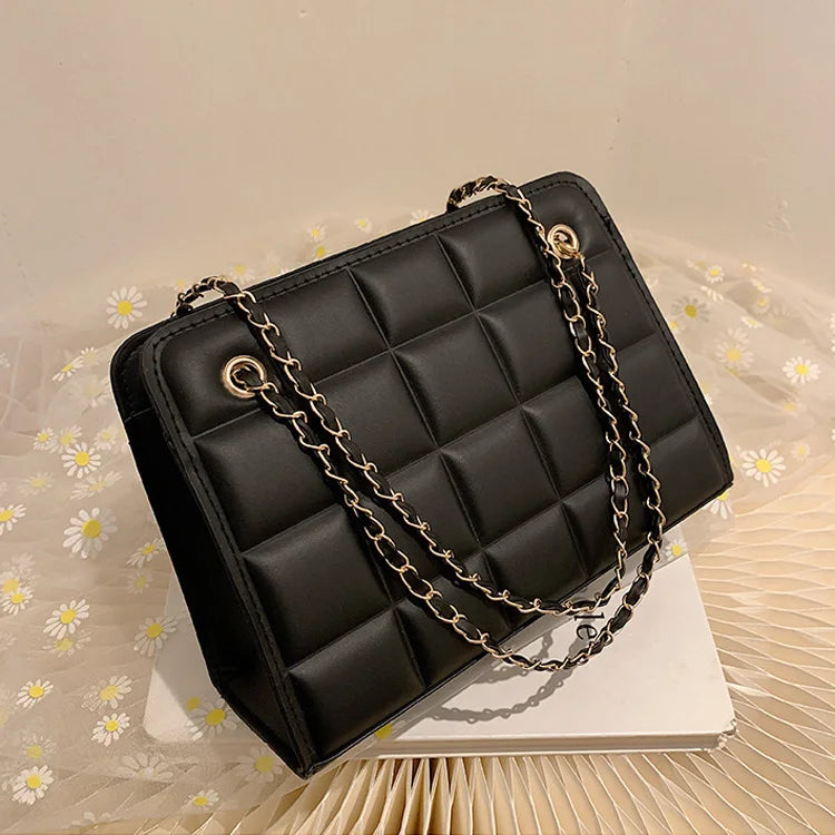 Chain Strap Shoulder Bag Square Ladies Handbags Plaid Pu Leather Crossbody Bags
