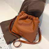 Plicated Leather Shoulder Bag for Women Handbag Totes Purse Satchel