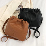 Plicated Leather Shoulder Bag for Women Handbag Totes Purse Satchel